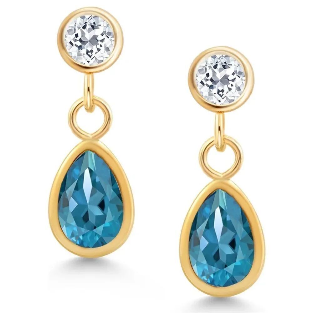 14K Yellow Gold with 1.08 Cttw London Blue Topaz and White Topaz Post Earrings